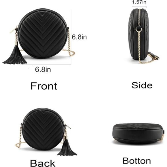 Women Crossbody Shoulder Bag Circle Tassel Purse Clutch Evening Small PU - Picture 3 of 14